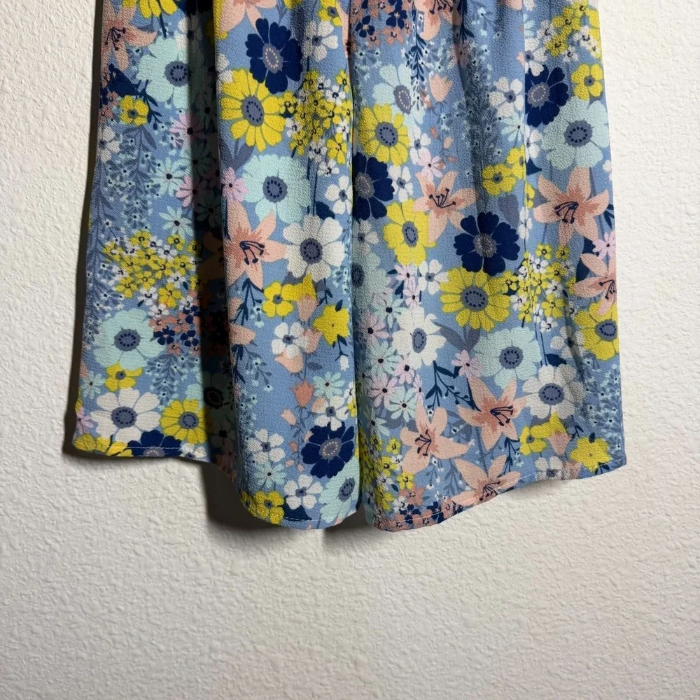 Knit Works Romper Girls 12 Blue Floral Ruffle Smocked Off The Shoulder One Piece